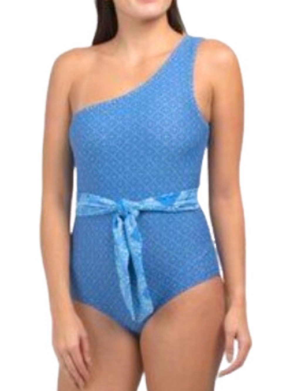 NEW Cabana Life One Piece Swimsuit One Shoulder Sash Tie Waist Blue Size XL